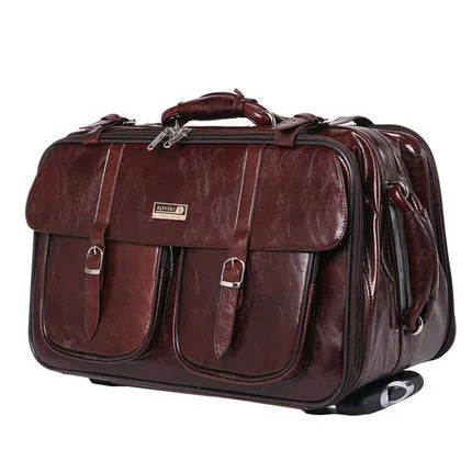 Letrend New Men Business Travel Bag Multi-Function Suitcase Leather Carry On Women Rolling