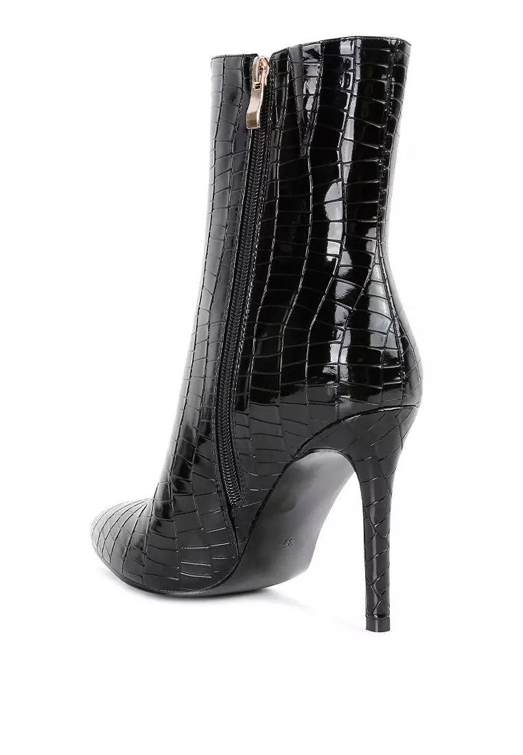 London Rag Black Patent PU High Heeled Ankle Boot