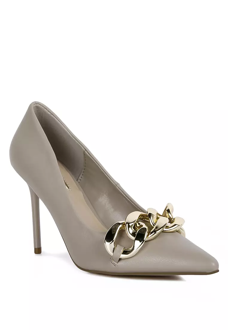 London Rag Grey Chain Detail Pump Sandals