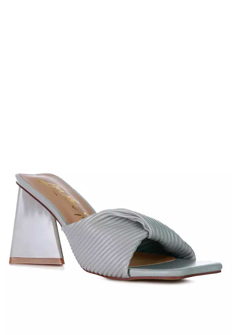 London Rag Grey Twist Strap Block Sandals