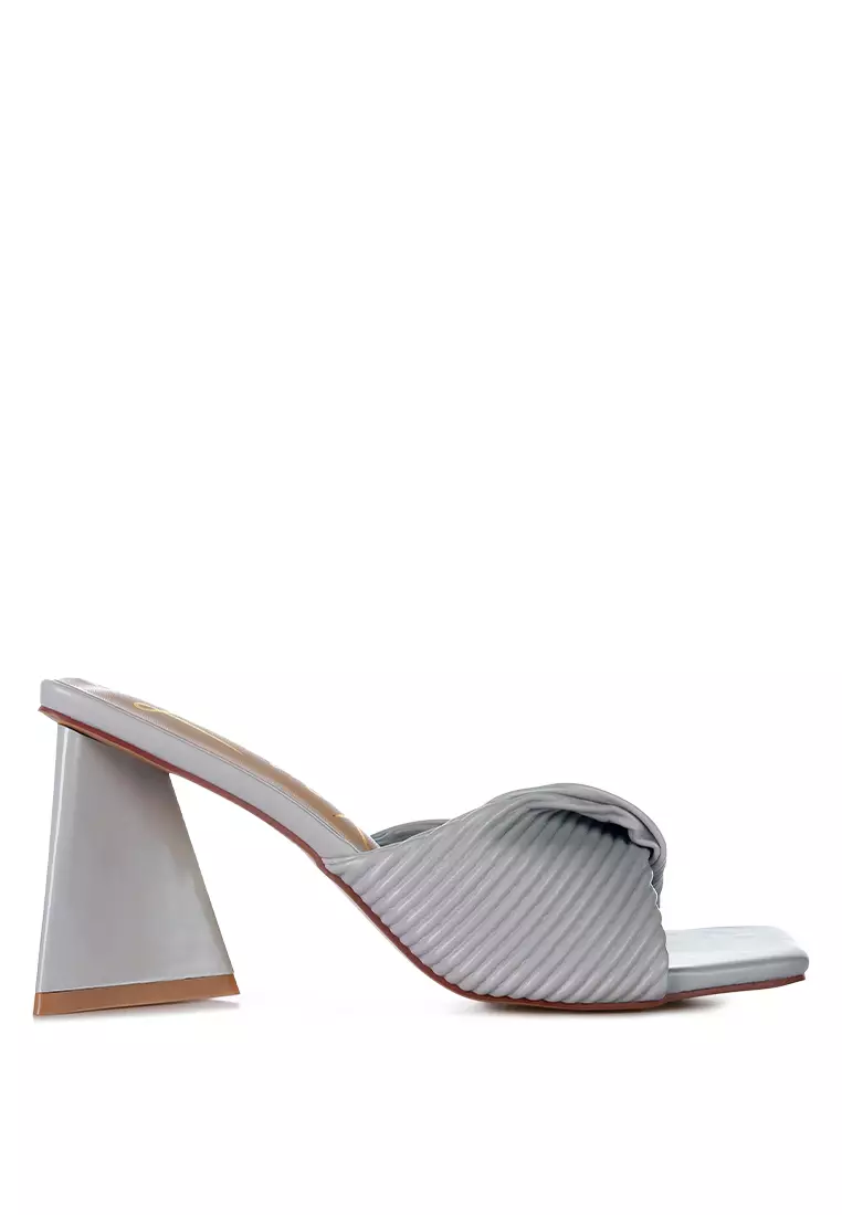 London Rag Grey Twist Strap Block Sandals