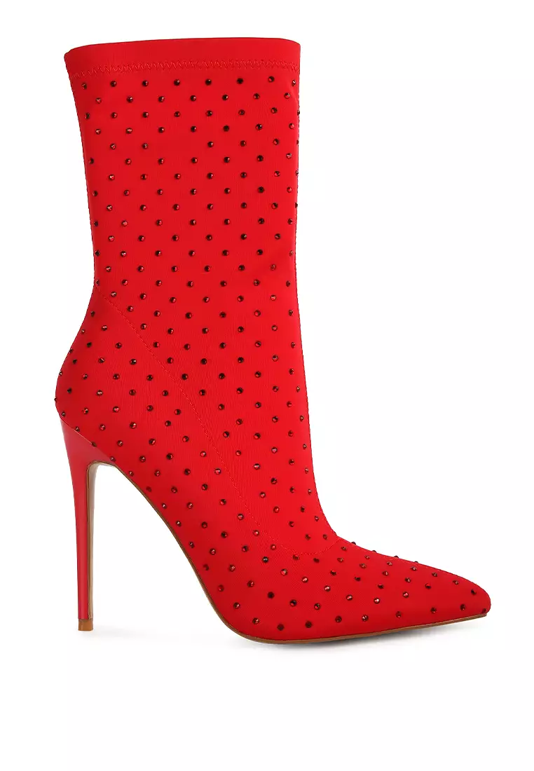 London Rag Red High Top Knitted Ankle Boot