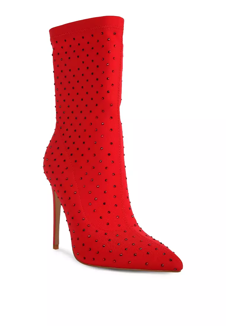 London Rag Red High Top Knitted Ankle Boot