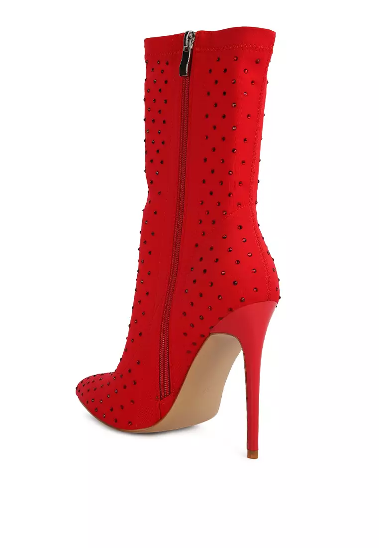 London Rag Red High Top Knitted Ankle Boot