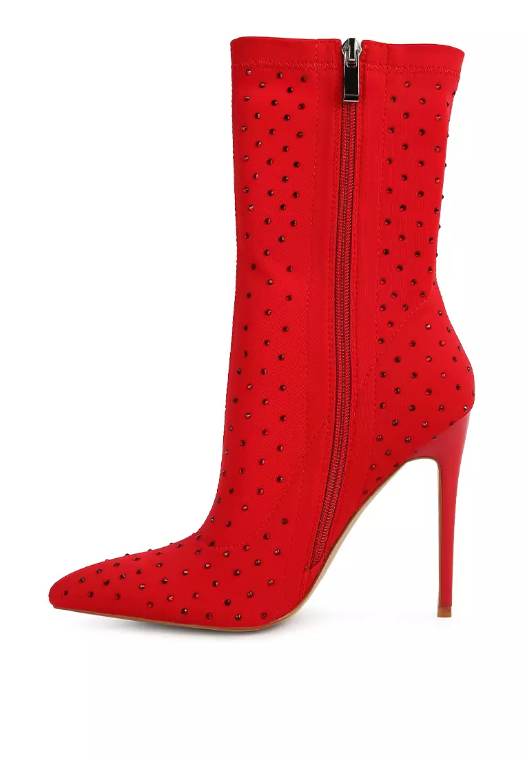 London Rag Red High Top Knitted Ankle Boot