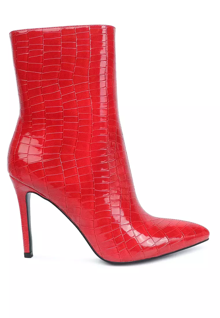 London Rag Red Patent PU High Heeled Ankle Boot