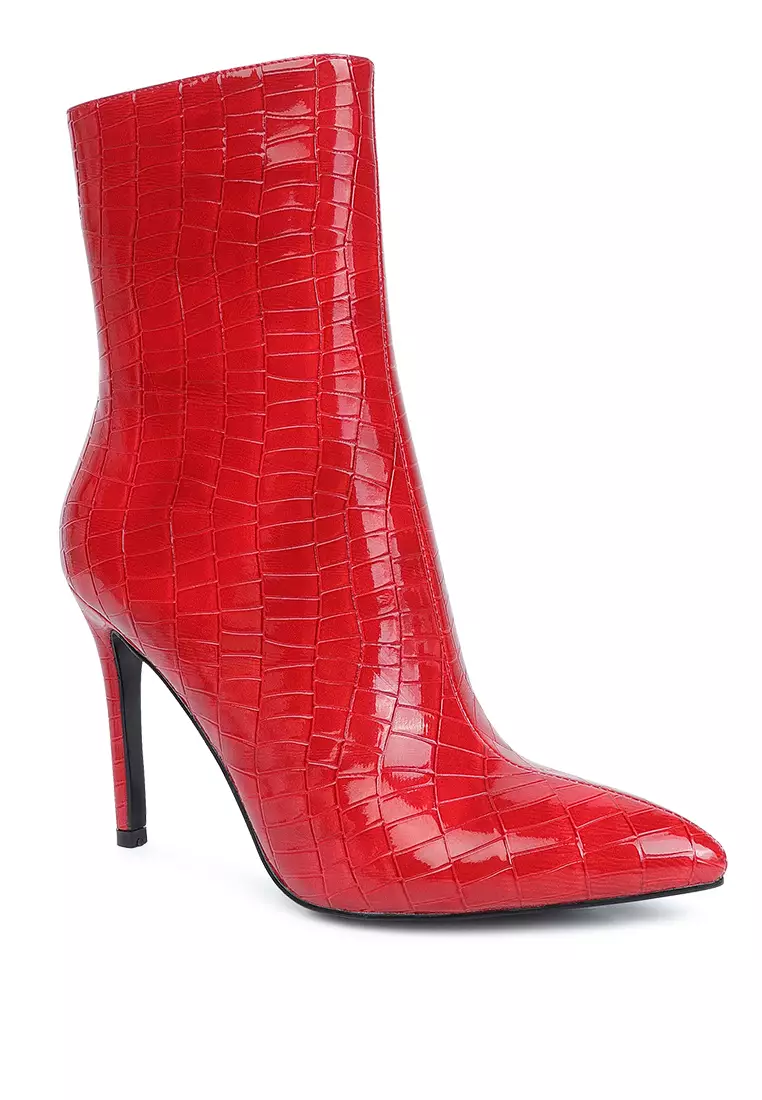 London Rag Red Patent PU High Heeled Ankle Boot