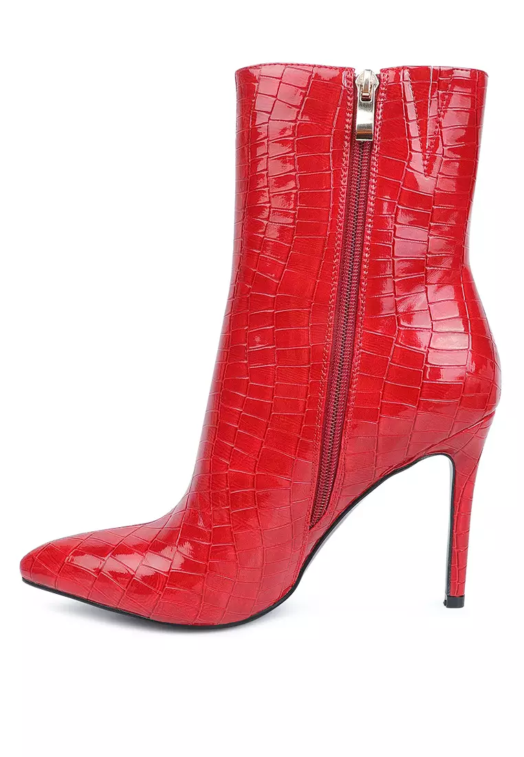 London Rag Red Patent PU High Heeled Ankle Boot