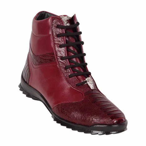 LOS ALTOS Genuine Ostrich Leg Burgundy Casual Ankle Boot