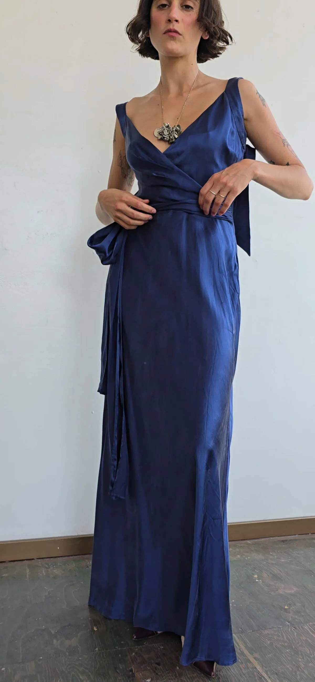 Luxe Silk Charmuese Wrap Dress - Blue