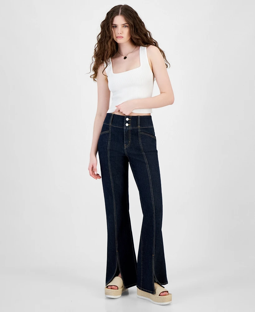 Macy's Tinseltown Juniors' Super-High-Rise Split-Seam Flare-Leg Jeans, Created for Macy's