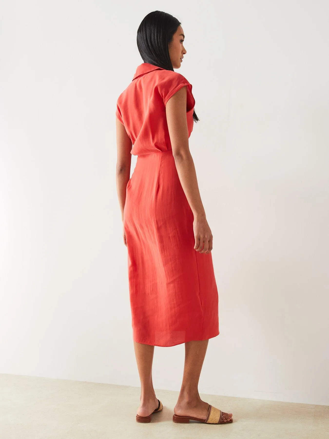 Mango Red Shirt-style Short Sleeve Wrap Midi Dress