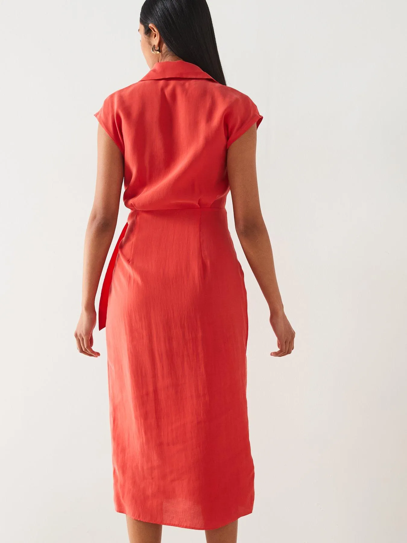 Mango Red Shirt-style Short Sleeve Wrap Midi Dress