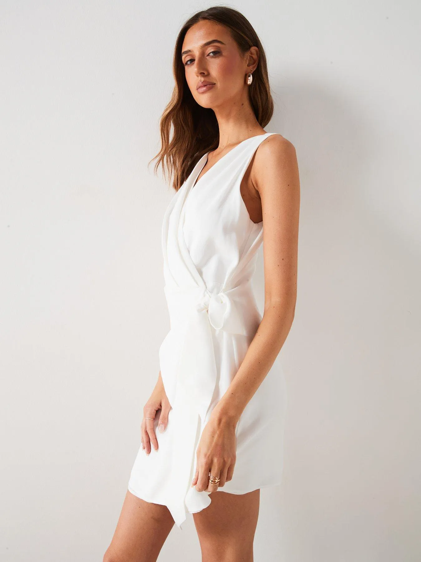 Mango White Sleeveless Wrap Detail Mini Dress