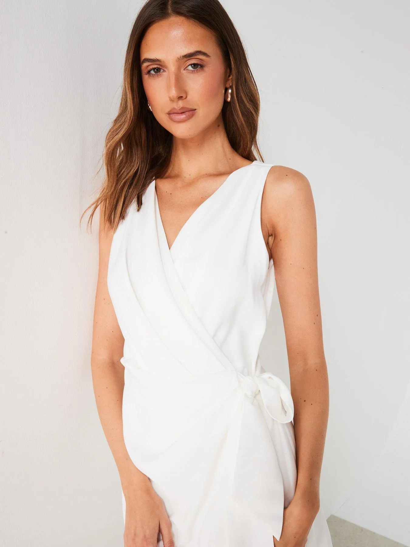 Mango White Sleeveless Wrap Detail Mini Dress