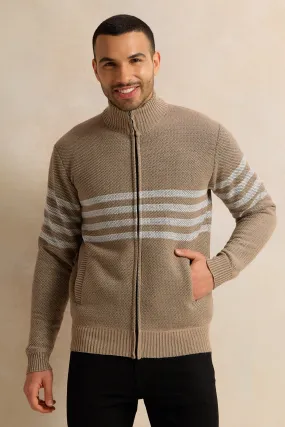 Men Beige Knitted Pullover