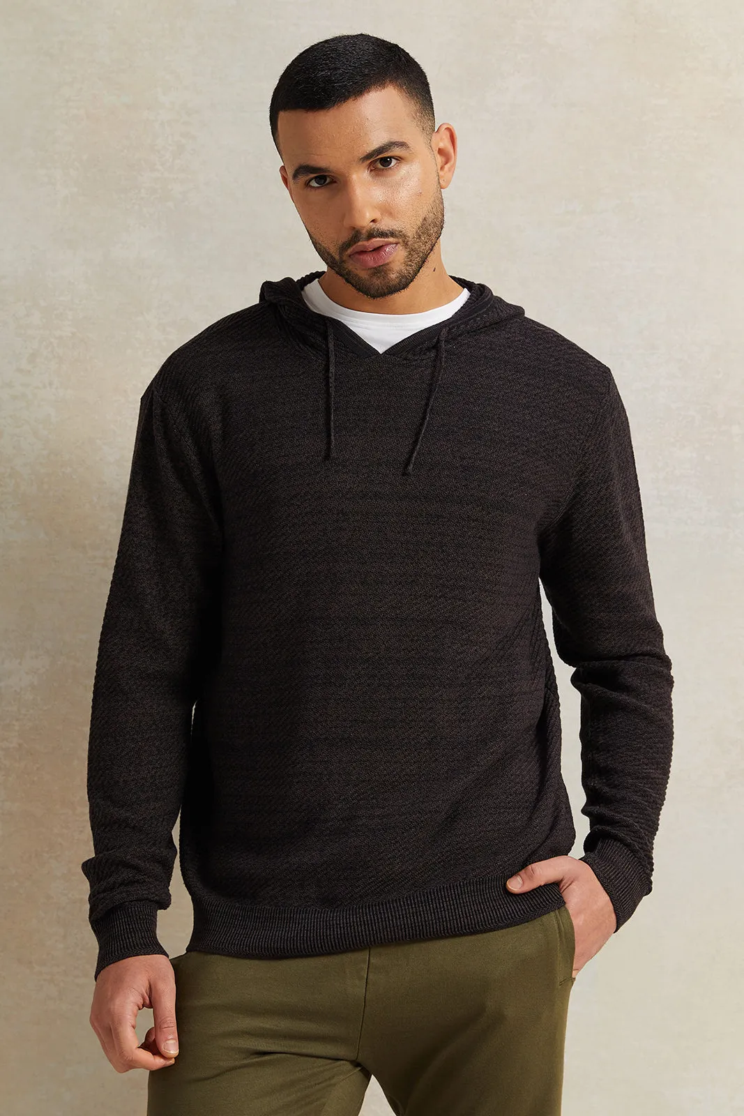 Men Brown Knitwear Hooded Pullover