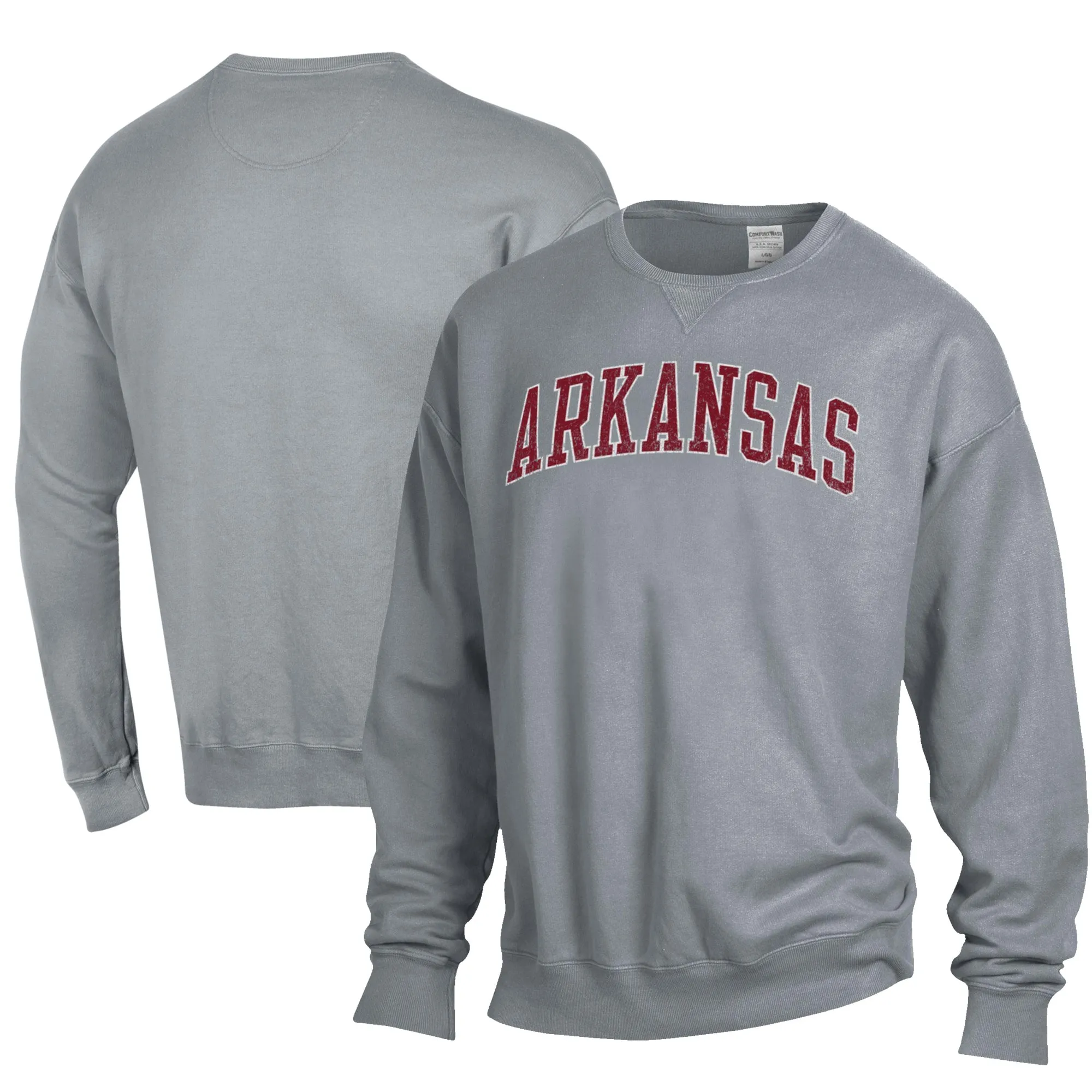 Men's ComfortWash Gray Arkansas Razorbacks Garment Dyed Fleece Crewneck Pullover Sweatshirt