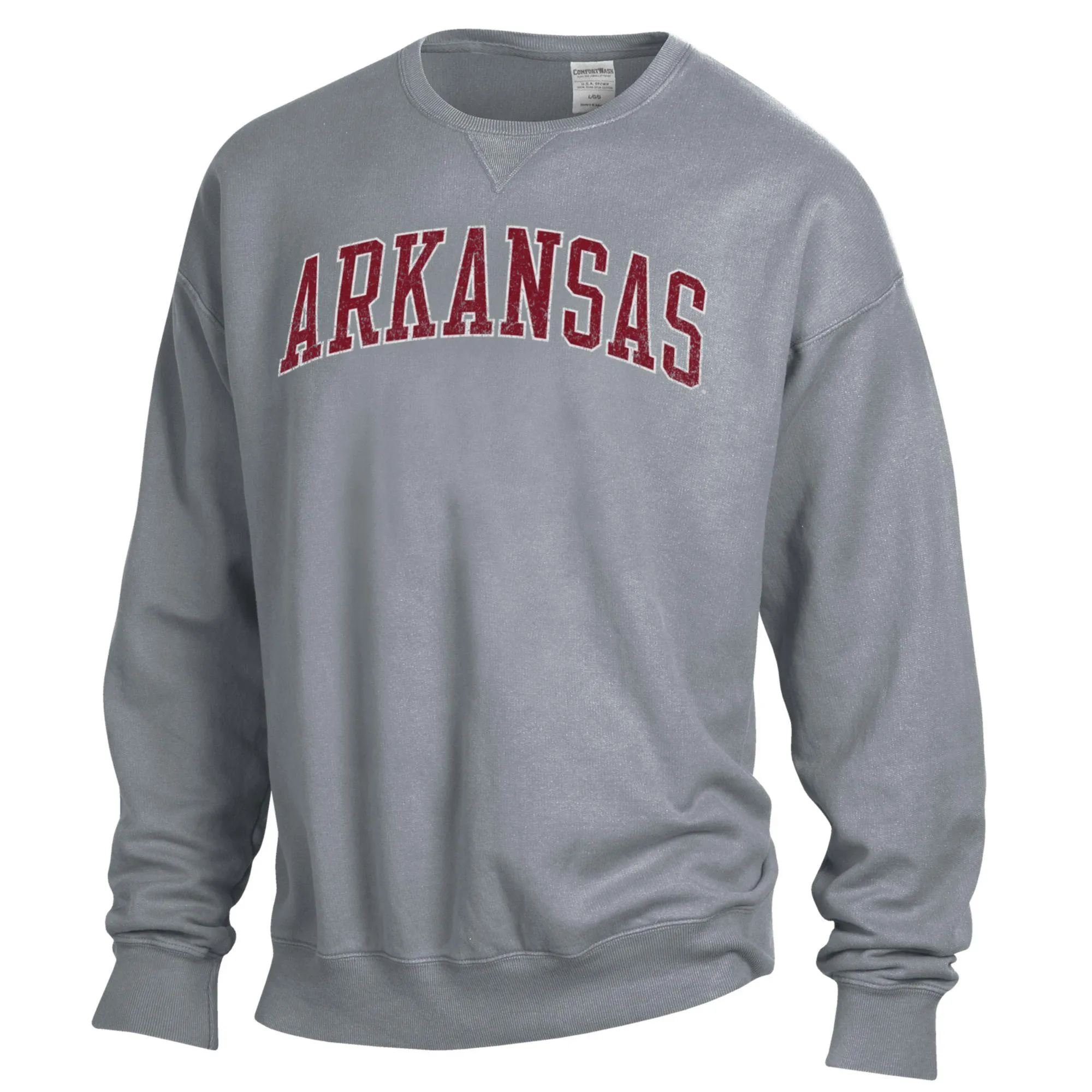 Men's ComfortWash Gray Arkansas Razorbacks Garment Dyed Fleece Crewneck Pullover Sweatshirt