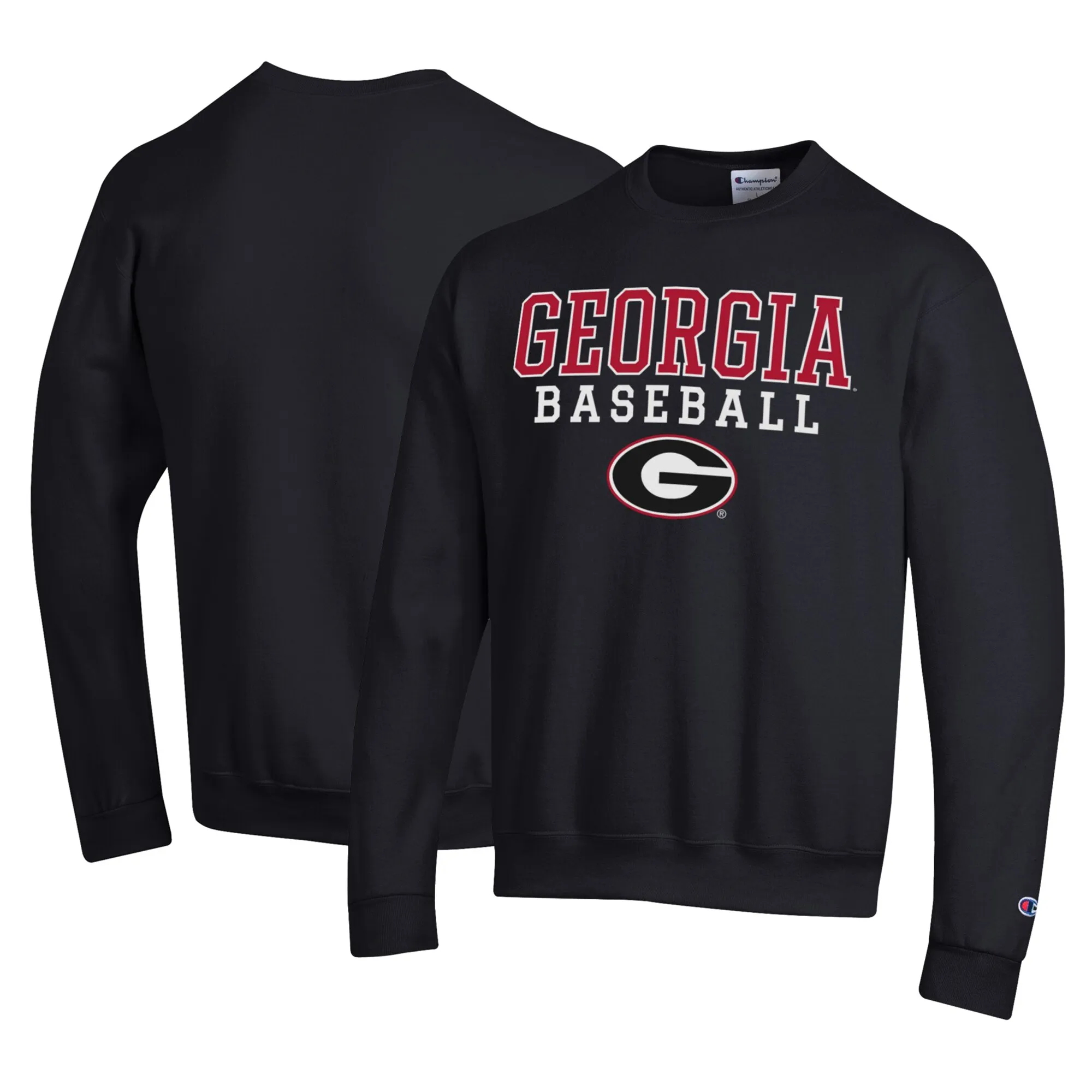 Men's Champion Black Georgia Bulldogs Stack Logo Baseball Powerblend Pullover Sweatshirt