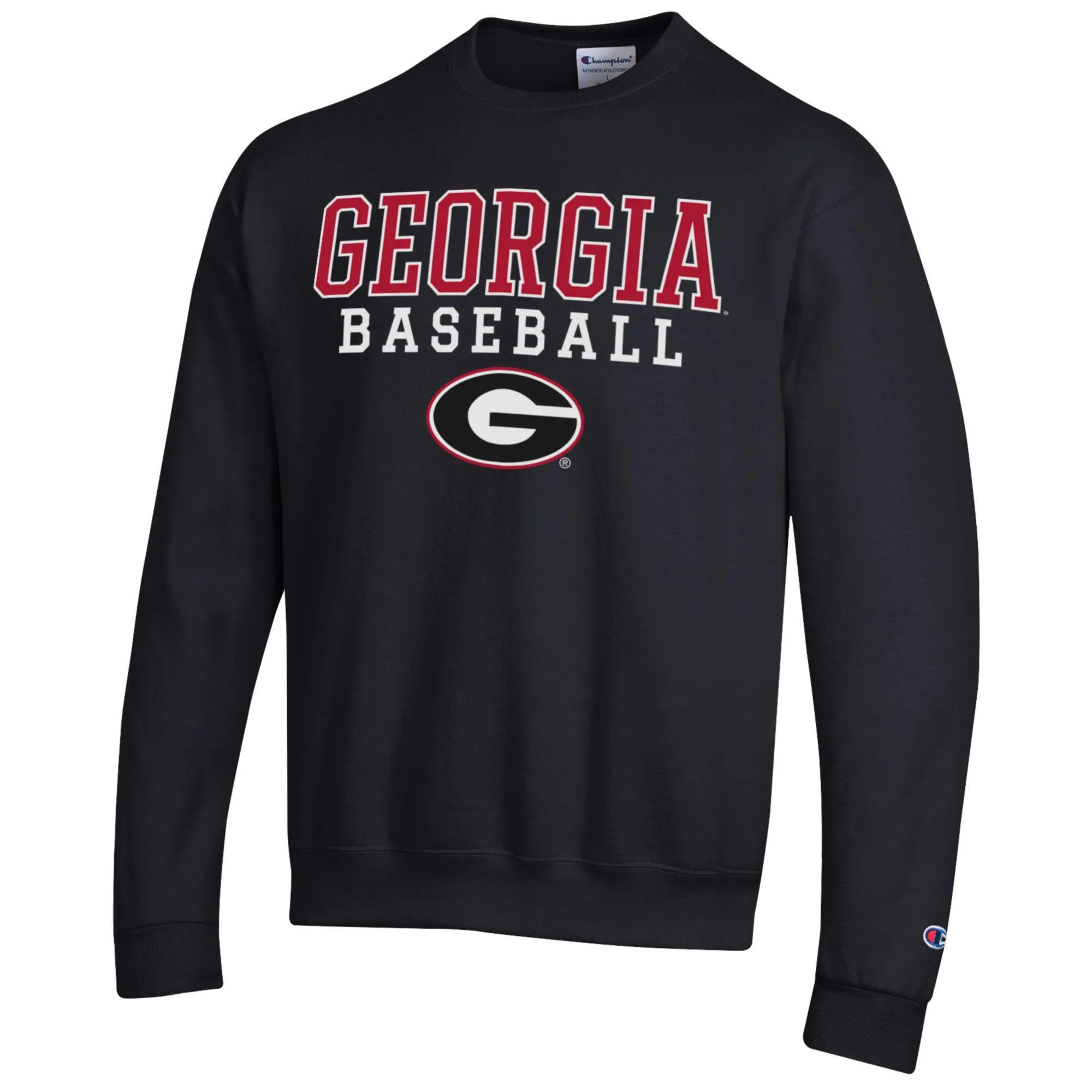 Men's Champion Black Georgia Bulldogs Stack Logo Baseball Powerblend Pullover Sweatshirt