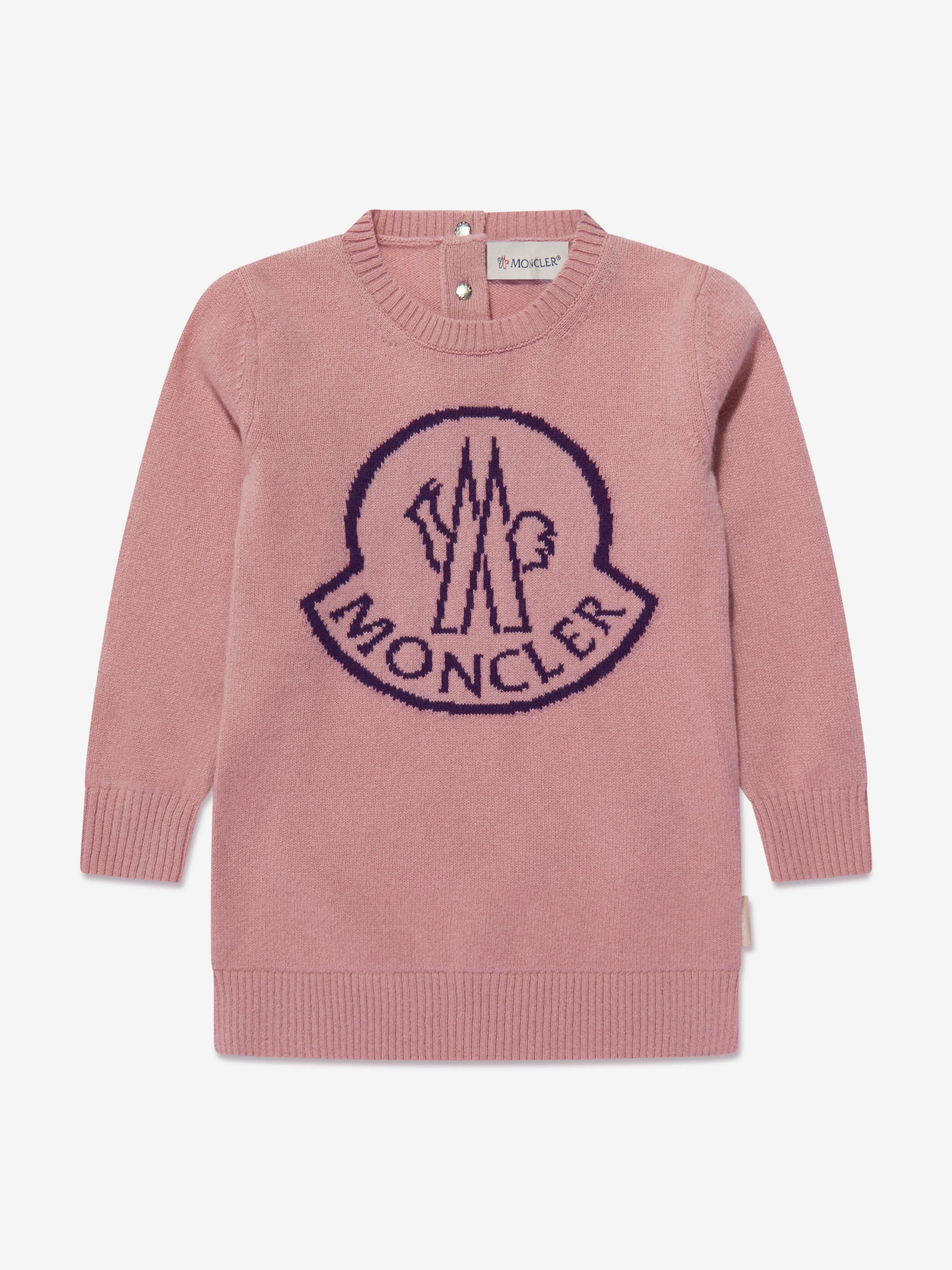 Moncler Enfant Baby Girls Knitted Logo Dress in Pink