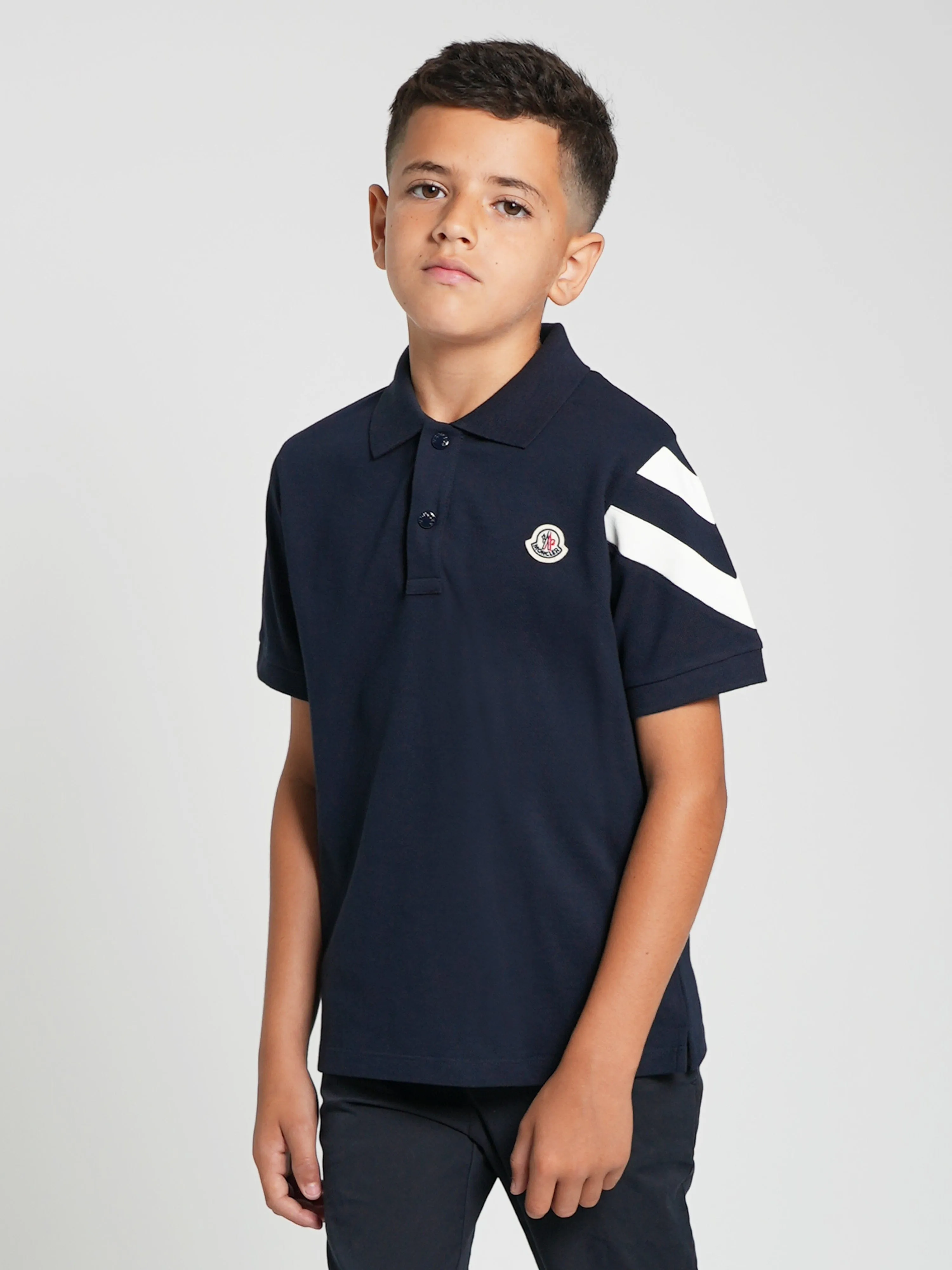 Moncler Enfant Boys Logo Polo Shirt in Navy