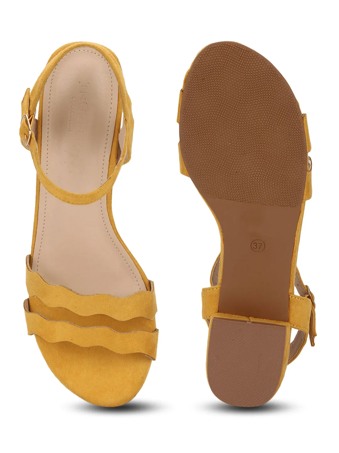 Mustard Micro Double Strap Low Block Sandals