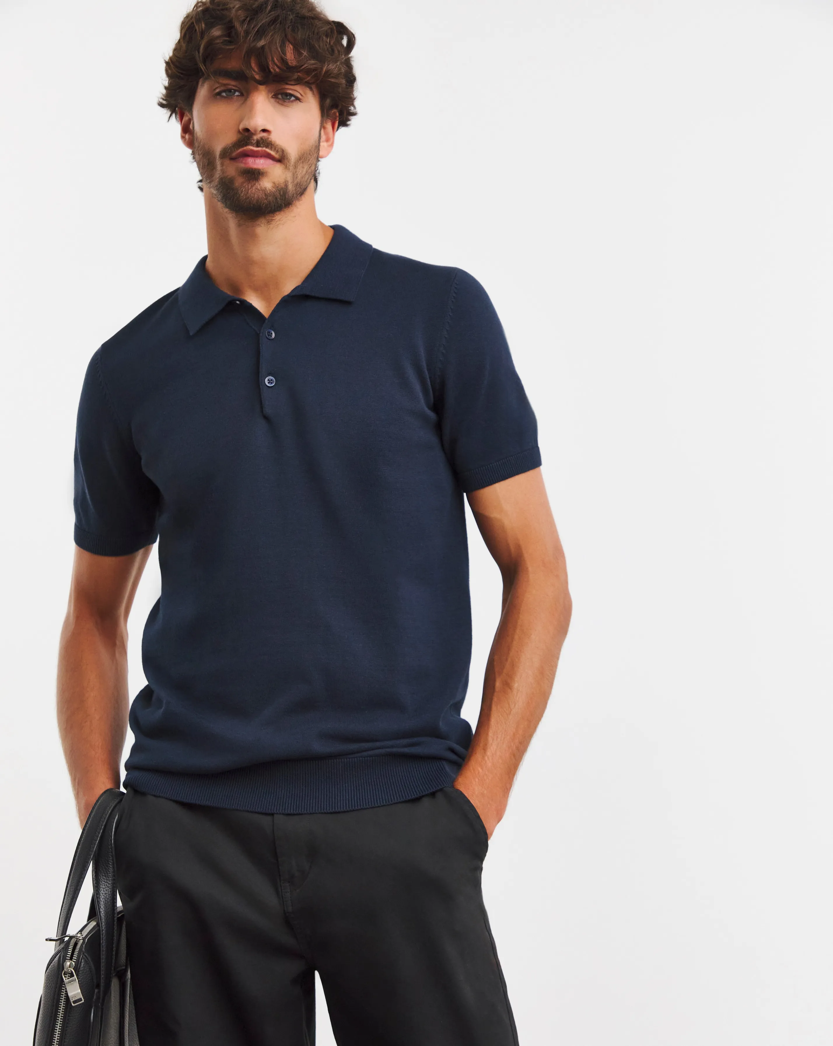 Navy Cotton Short Sleeve Polo