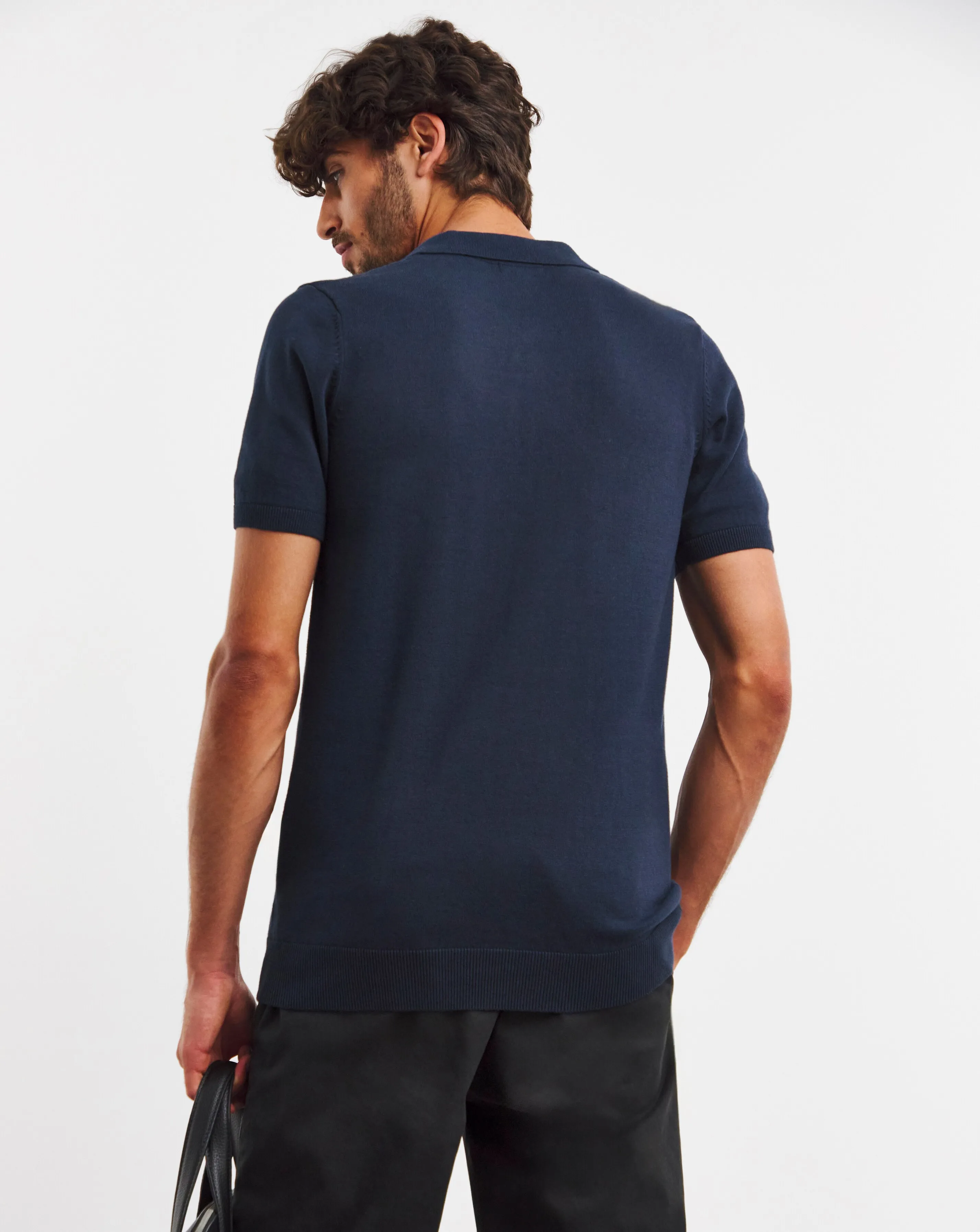 Navy Cotton Short Sleeve Polo