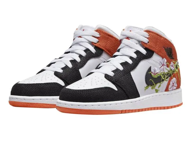 Nike Air Jordan 1 Mid GS White Black Orange Brand New. W...