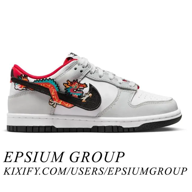 Nike dunk low gs (year of the dragon/ white/ white/ university red/ black) big kids 3.5y-7y fz5528-101