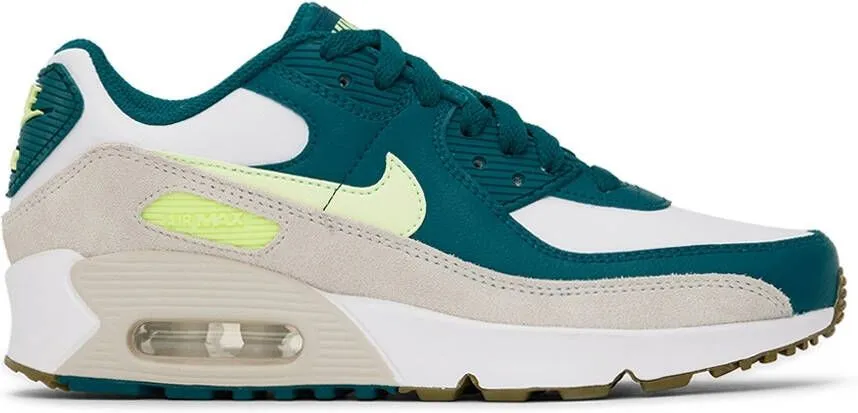 Nike Kids White & Green Air Max 90 Big Kids Sneakers