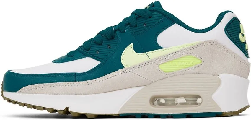 Nike Kids White & Green Air Max 90 Big Kids Sneakers