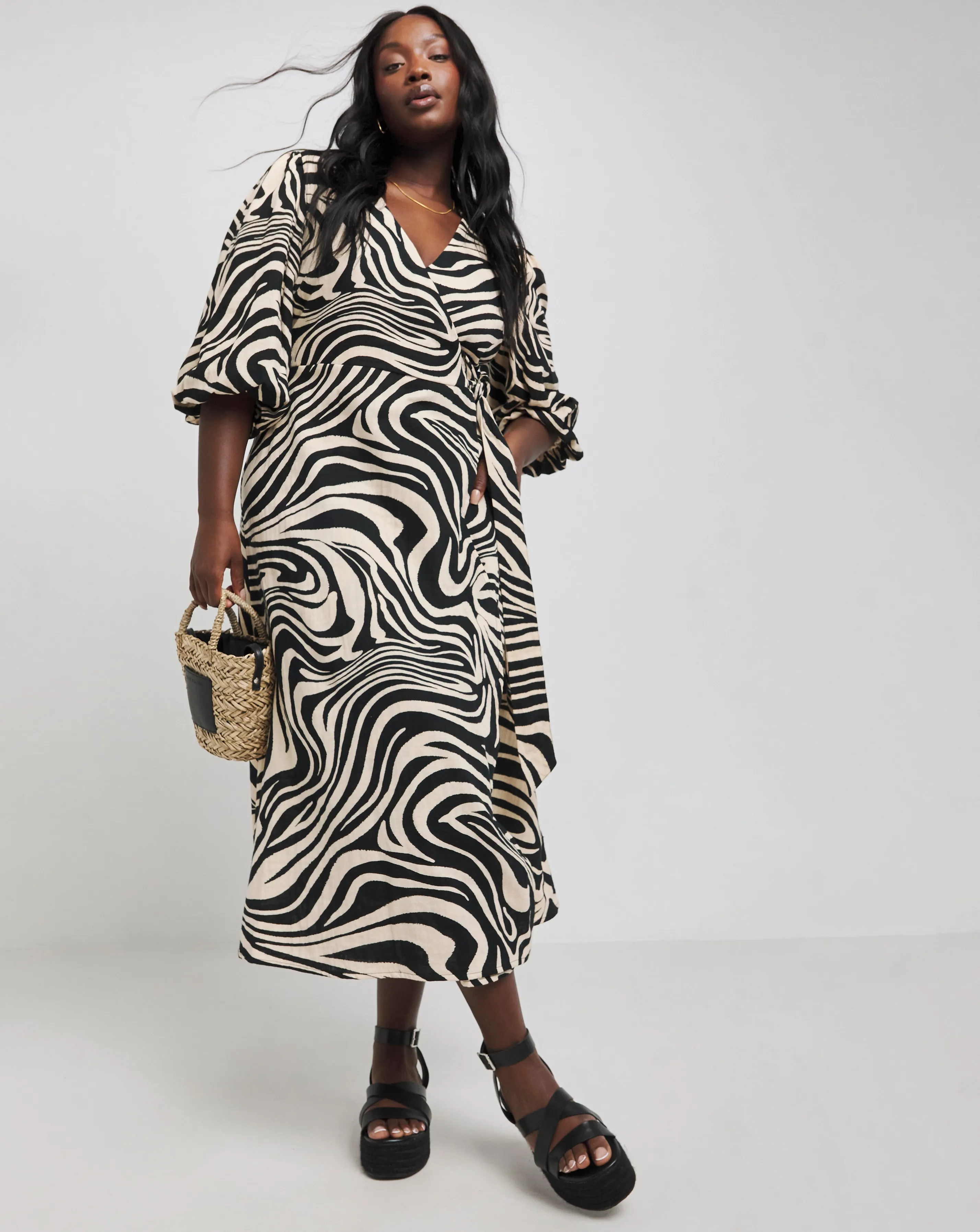 Nobody's Child Black Swirl Print Regan Wrap Midi Dress | Simply Be