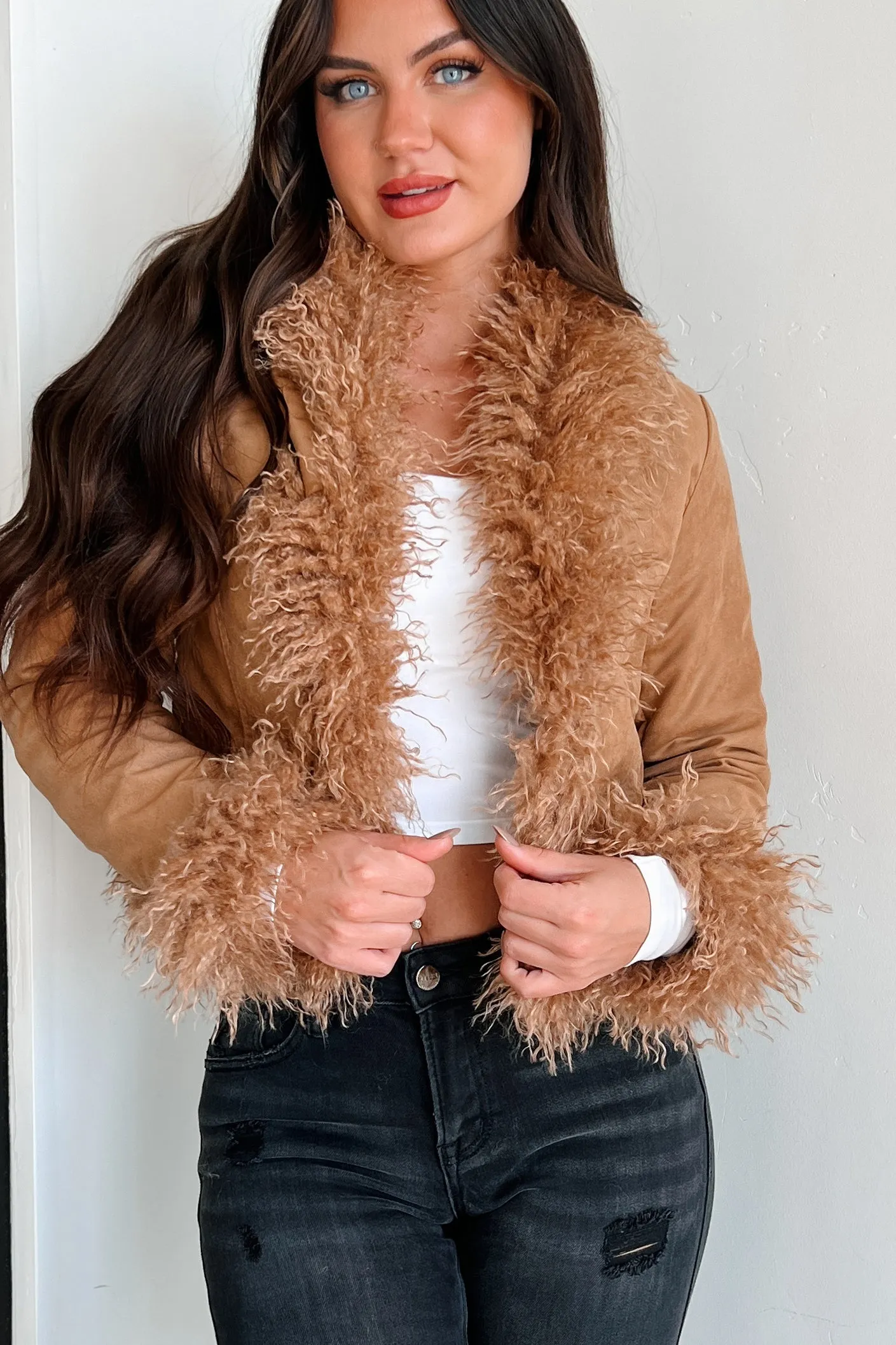 Nostalgia Trip Faux Fur Trimmed Jacket (Camel)