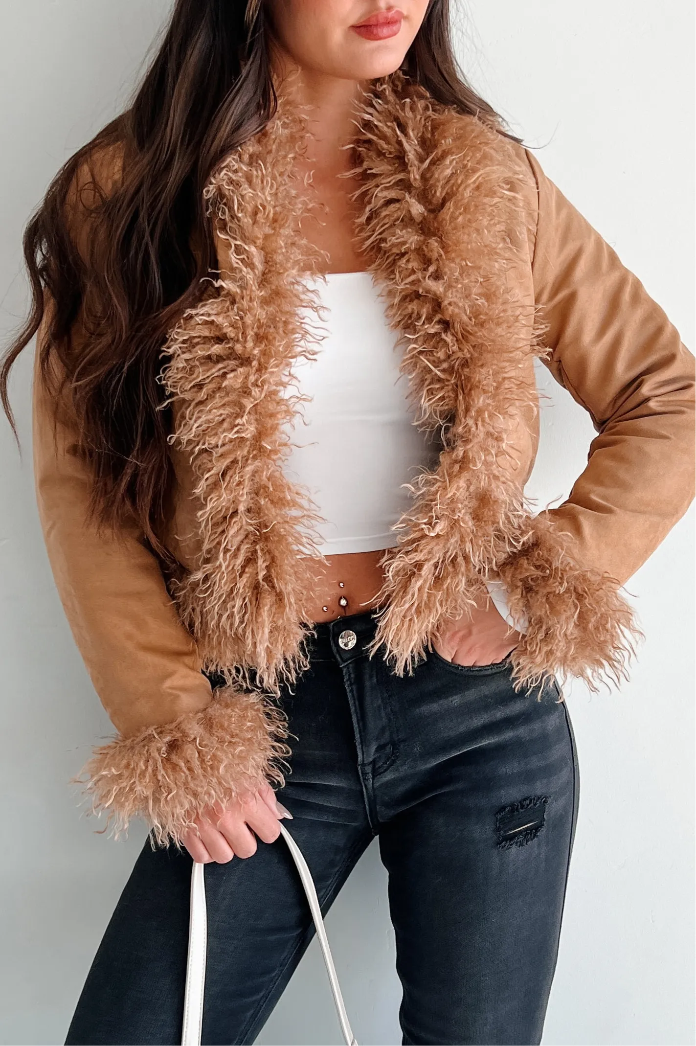 Nostalgia Trip Faux Fur Trimmed Jacket (Camel)