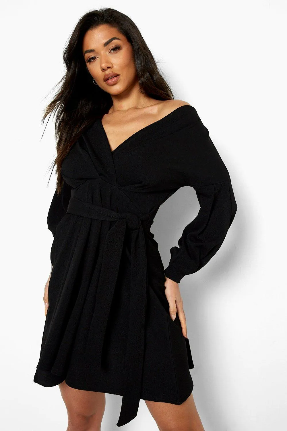 Off The Shoulder Wrap Skater Dress