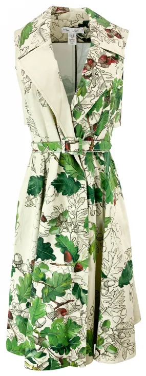 Oscar de la Renta Sleeveless Unfinished Acorn Twill Wrap Dress in Green/Khaki