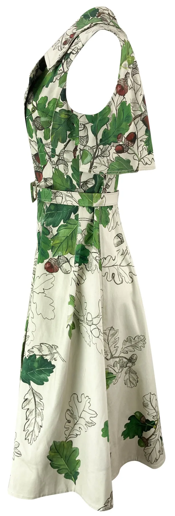 Oscar de la Renta Sleeveless Unfinished Acorn Twill Wrap Dress in Green/Khaki