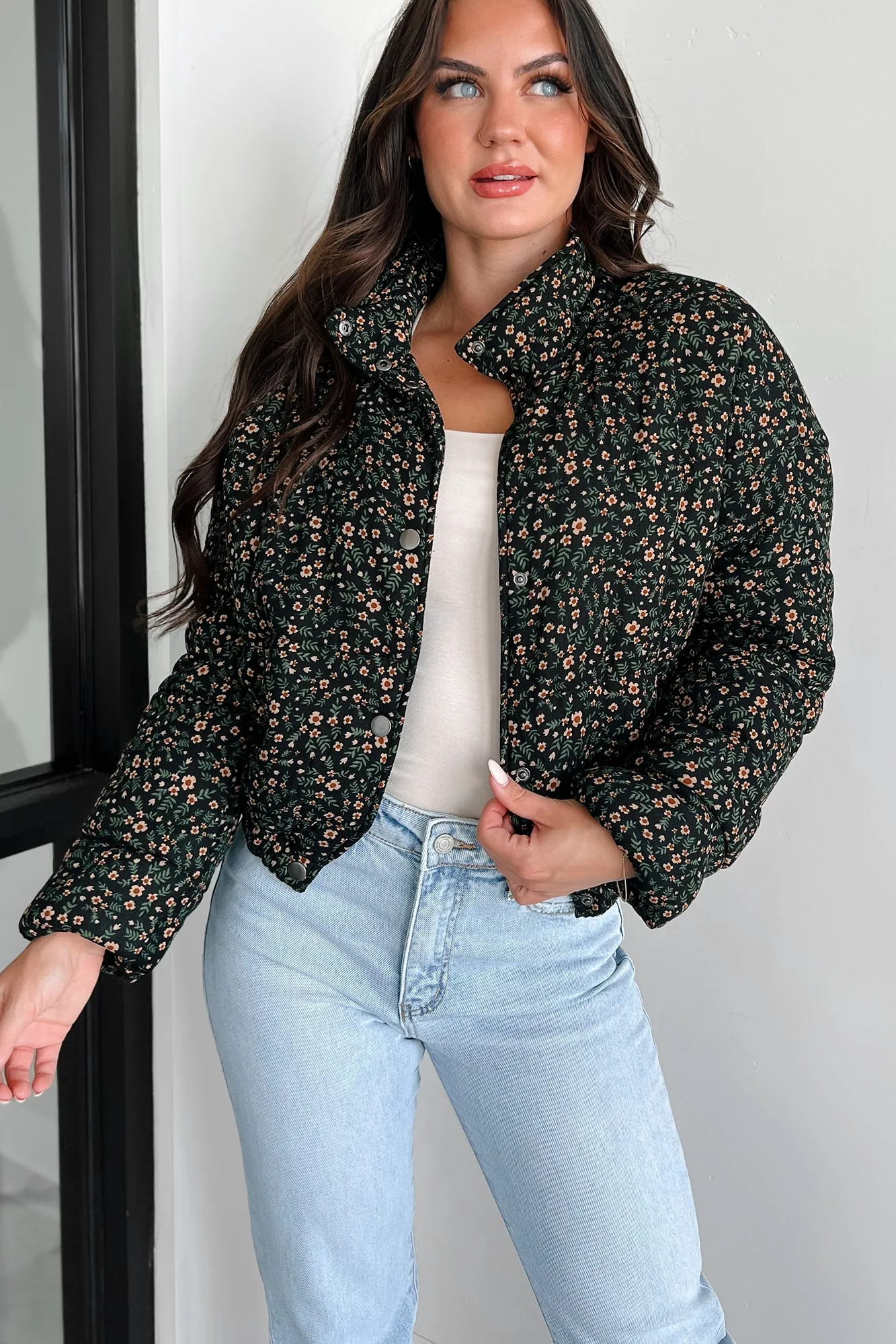 Petals & Posies Floral Puff Jacket (Black Multi)