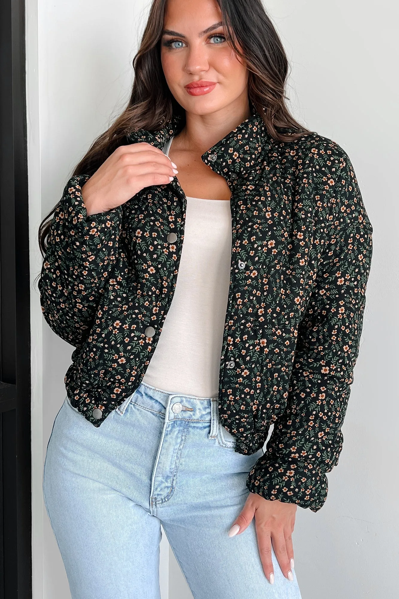 Petals & Posies Floral Puff Jacket (Black Multi)