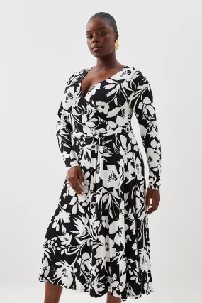 Plus Size Viscose Blend Jersey Midi Wrap Dress | Karen Millen