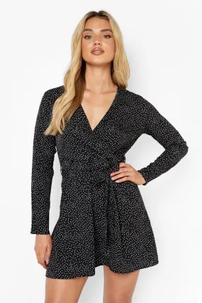 Polka Dot Tie Waist Wrap Tea Dress