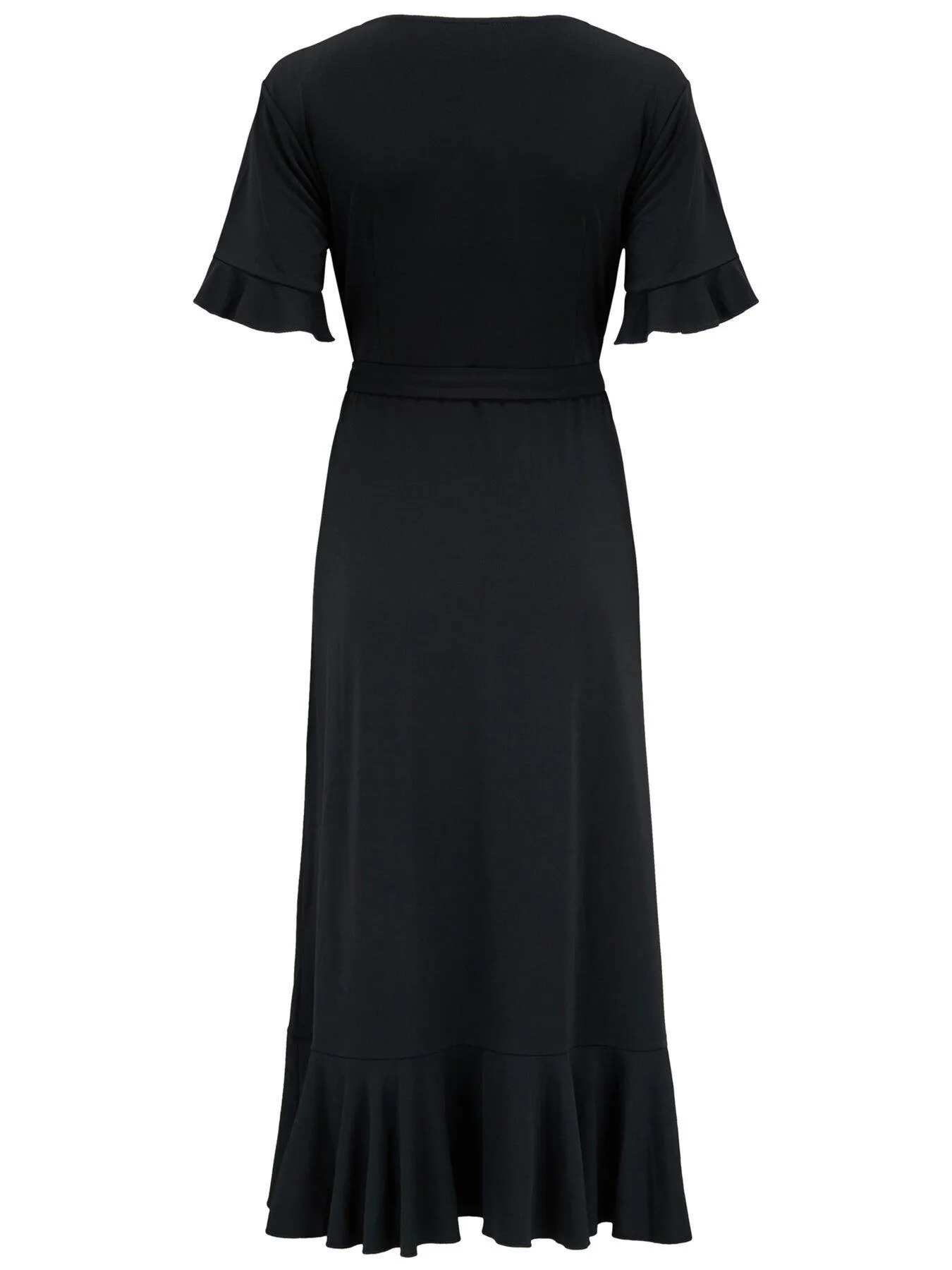 Pour Moi Megan Slinky Jersey Frill Detail Midi Wrap Dress - Black