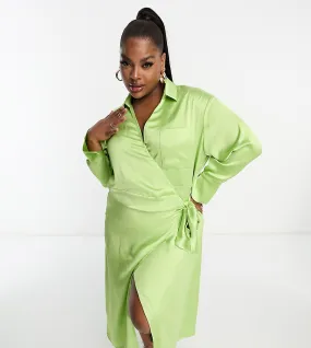 Pretty Lavish Curve wrap shirt midaxi dress in apple green