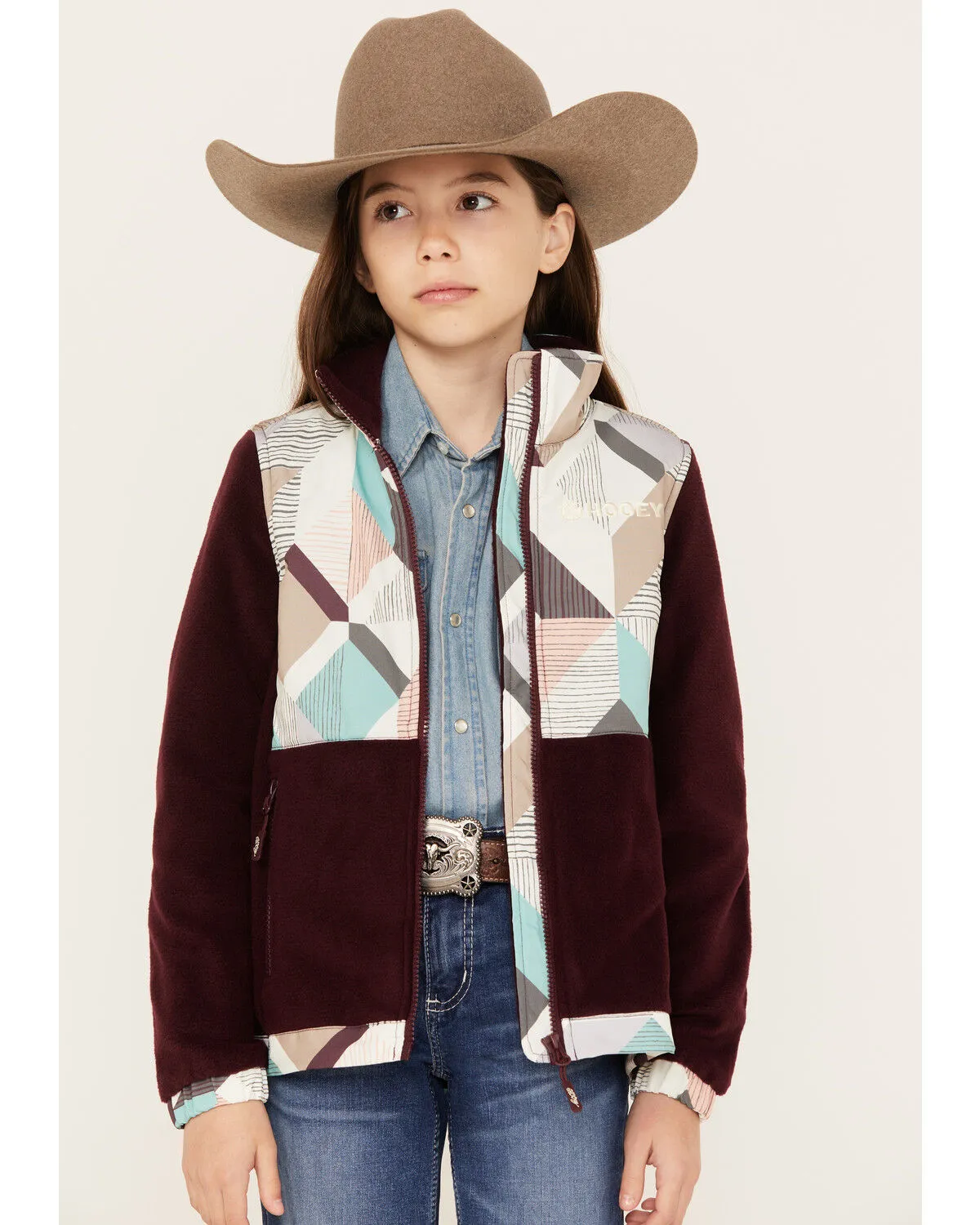 Product Name:  Hooey Girls' Geo Print Color Block Softshell Jacket