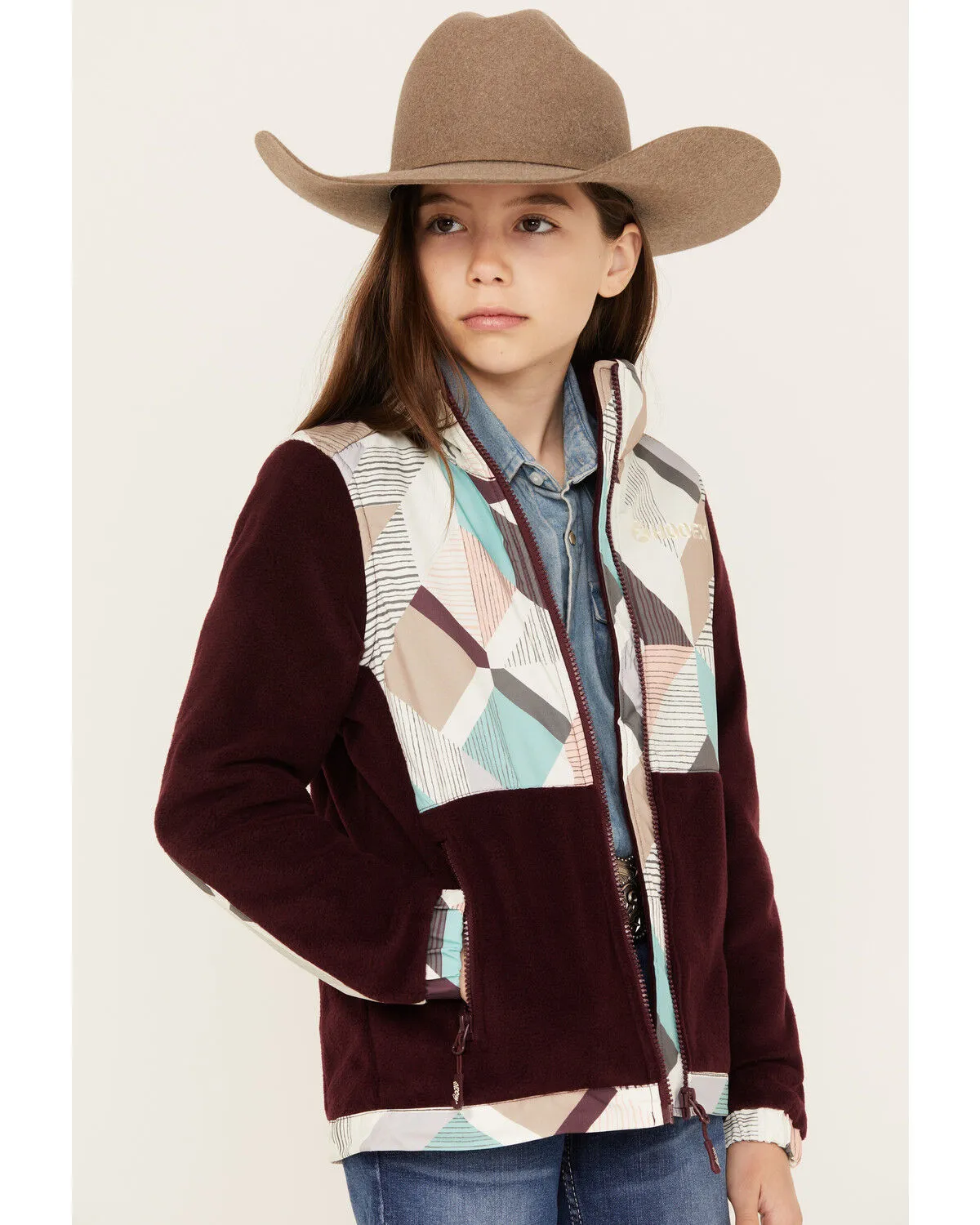 Product Name:  Hooey Girls' Geo Print Color Block Softshell Jacket