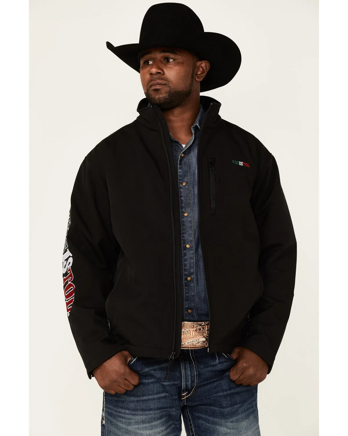 Product Name:  Resistol Men's Mexico Flag Logo Sleeve Zip-Front Softshell Jacket