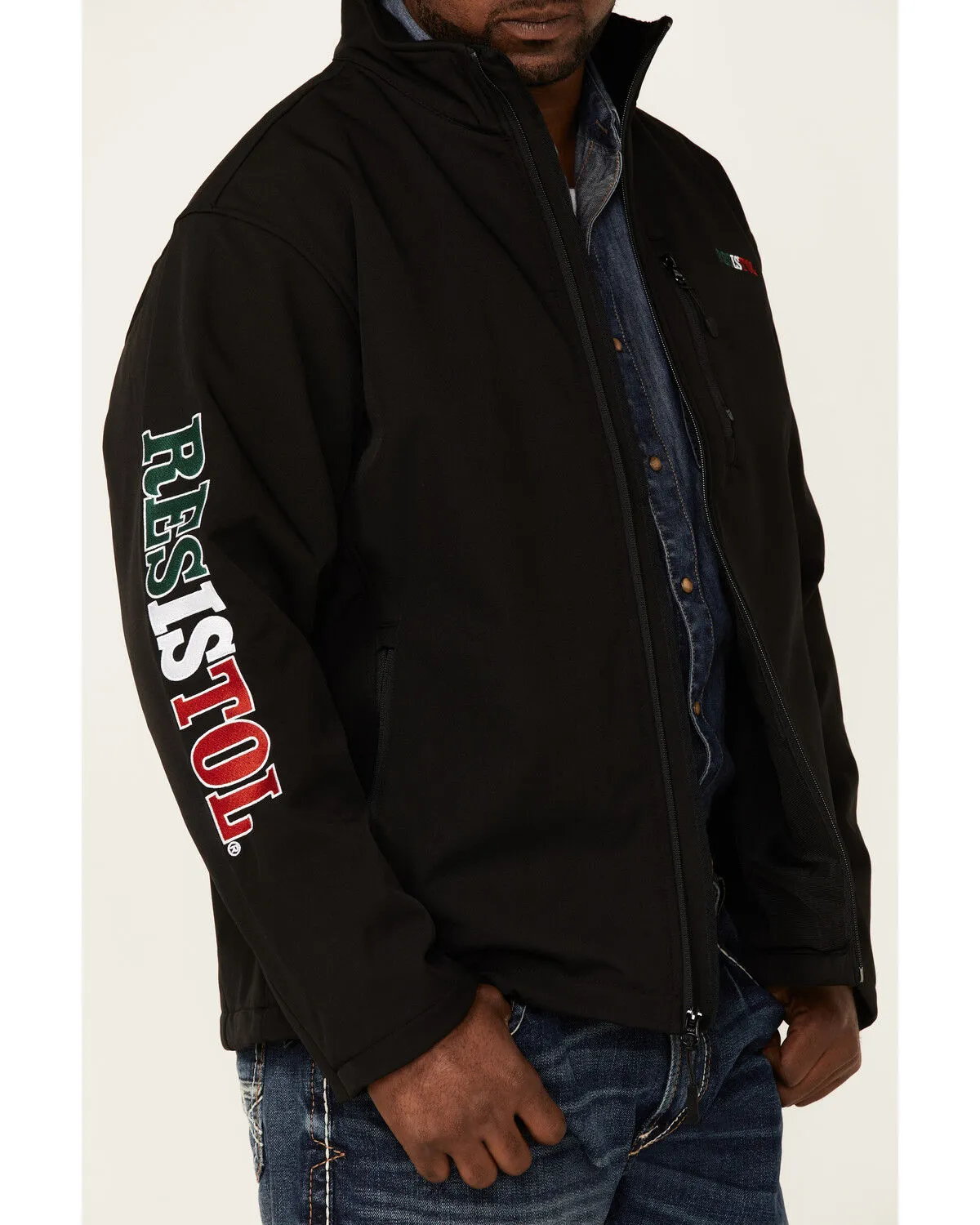 Product Name:  Resistol Men's Mexico Flag Logo Sleeve Zip-Front Softshell Jacket